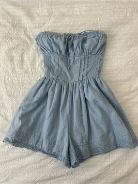 light blue strapless romper